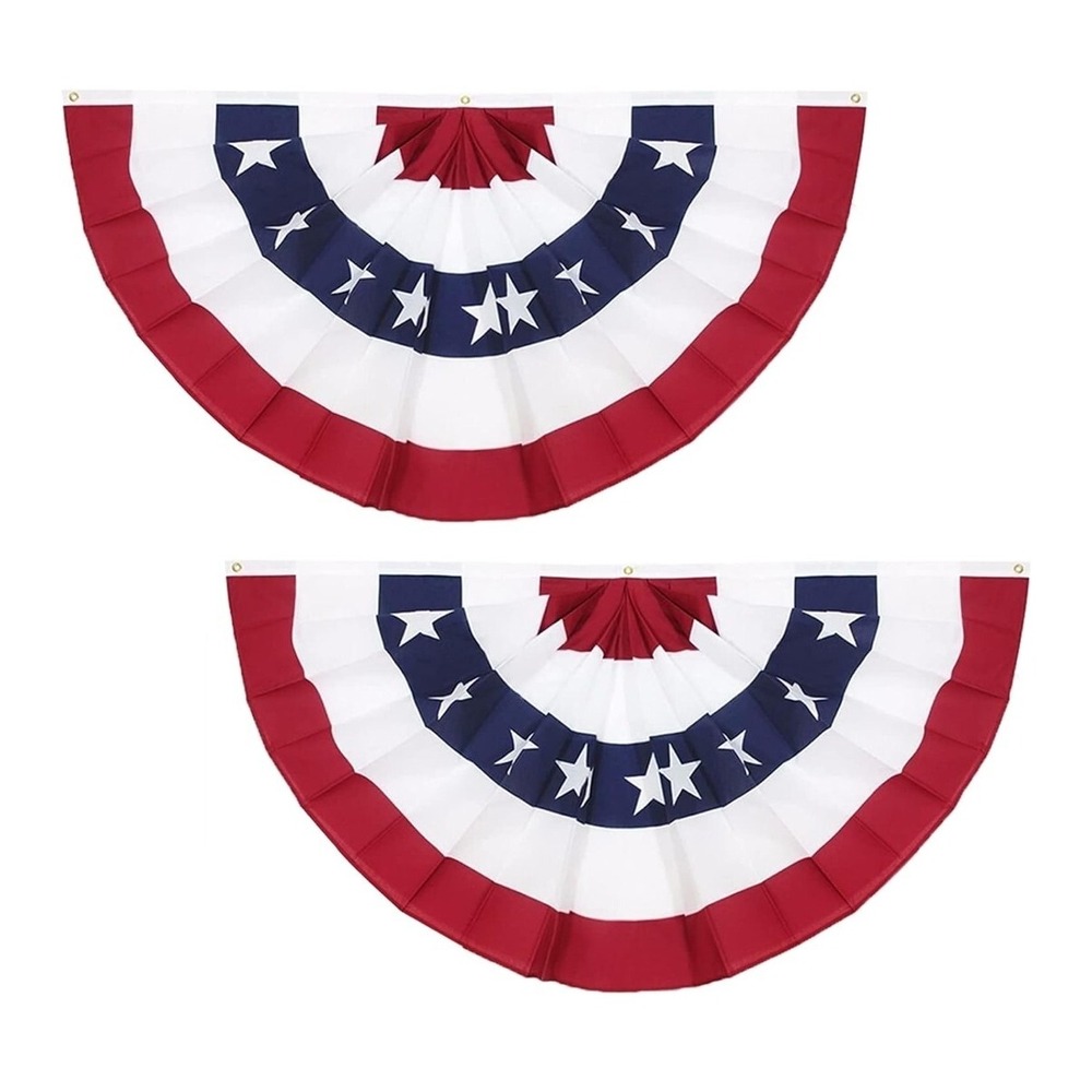 3x6 USA American Pleated Super-Poly Printed 2ply Flag 3'x6' Bunting Fan Lot Of 2
